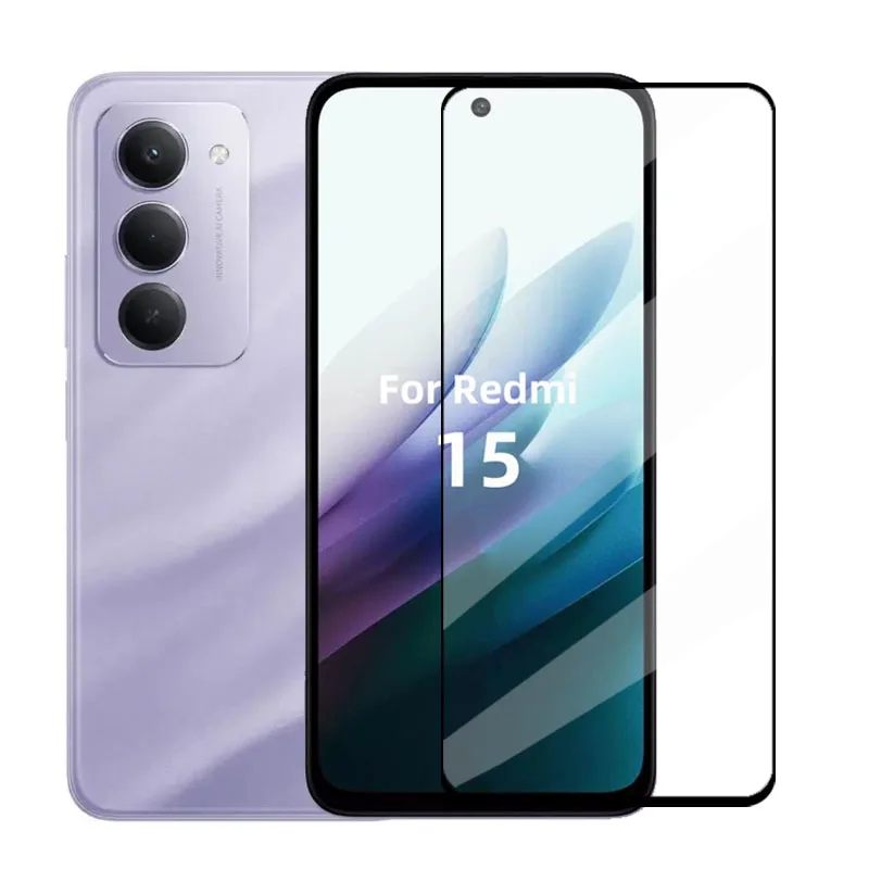 6in1 Vetro Per Redmi 15 Copertura Completa In Vetro Temperato Redmi 15 Protezione Dello Schermo 9H Pellicola Protettiva Obiettivo Del Telefono Redmi 15
