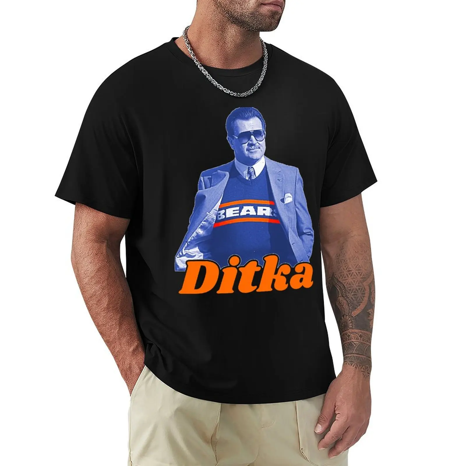 Retro Mike Ditka ))(( Bears Sideline Cool T-Shirt Simple Solid Color Crew Neck Tee
