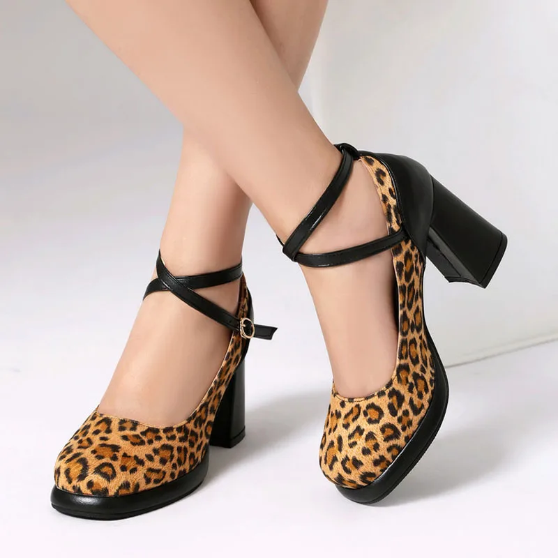 

Леопардовый дизайн, туфли на высоком каблуке с ремешком на щиколотке, женские туфли-лодочки, весенне-осенняя женская повседневная обувь на платформе, zapatillas de mujer WSH5255