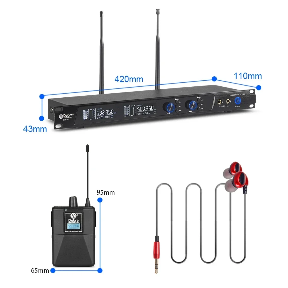

Debra Audio Professional In Ear Wireless System ER-202 Dual Channel 300ft Range For Stage Performance