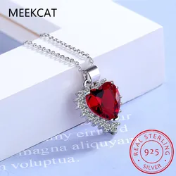 Heart Shape 3.6ct Created Ruby Pendant Necklace 925 Sterling Silver for Women Red Garnet Gemstone Choker Wedding Party Jewelry