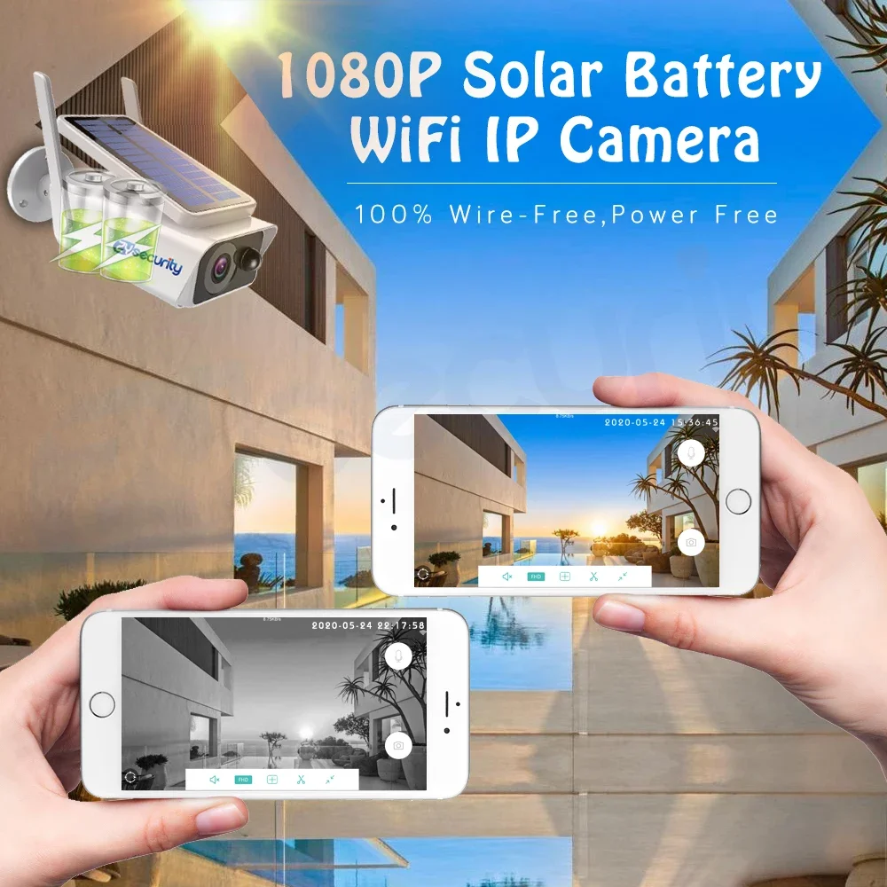 1080P Solar Camera Wifi Outdoor Wireless Powered Full Color Night Vision Surveillance Security Protection CCTV PIR IP Camera