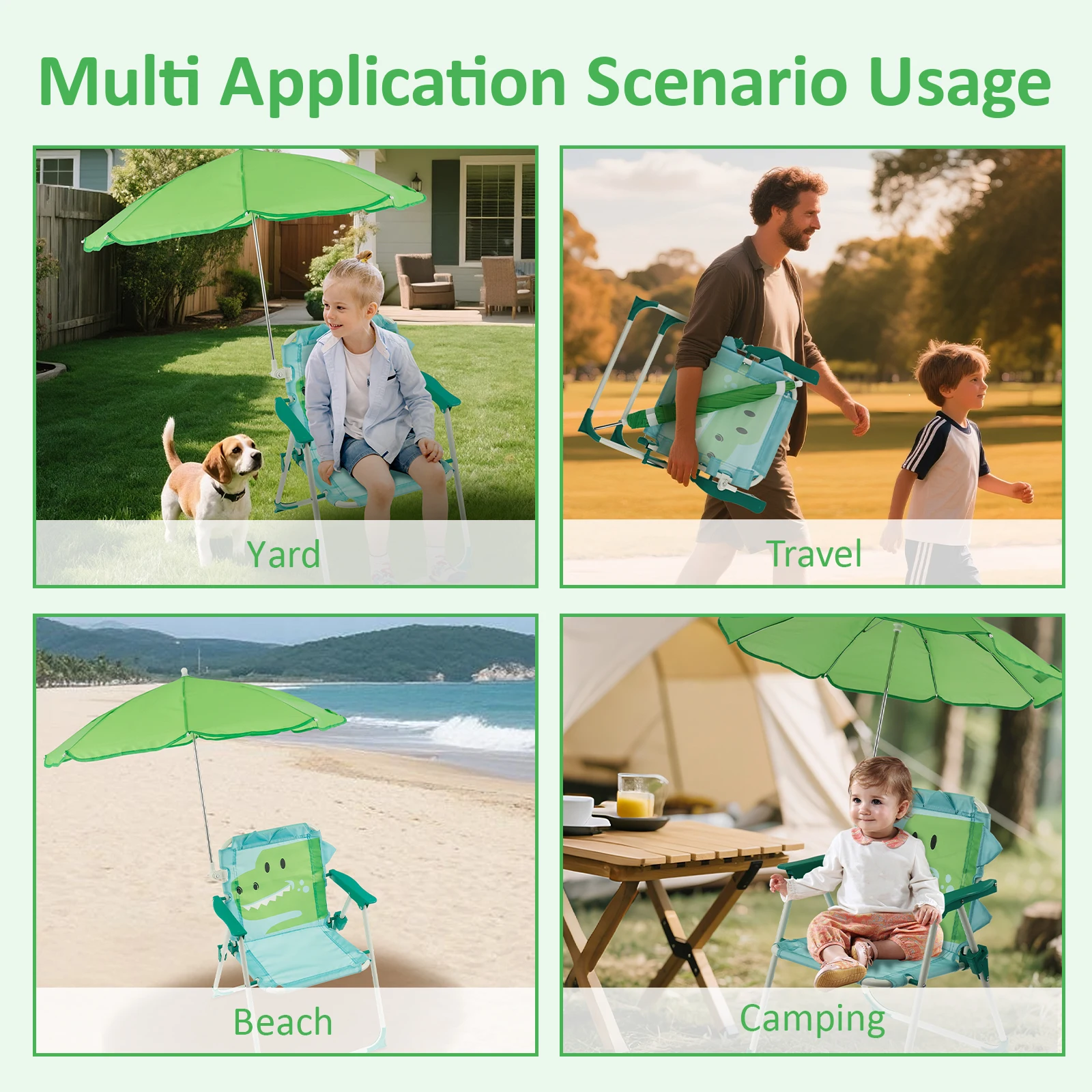 أطفال كرسي تخييم المحمولة للطي الاطفال كرسي الشاطئ مع مظلة واقية من الشمس ديناصور/الباندا لطيف نمط الطفل كرسي الاستجمام في الهواء الطلق #6