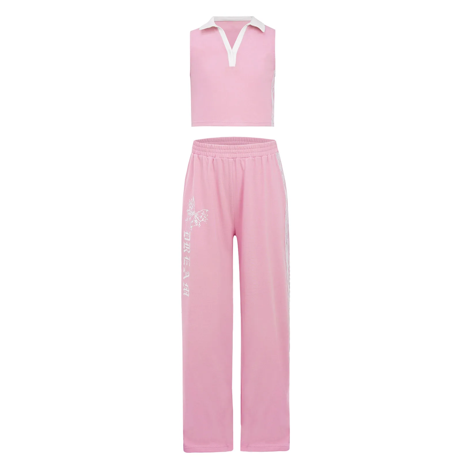 

Kids Girls Sports Sets Summer 2 Piece Pants Outfits Casual Wide Leg Pants Elastic High Waist Tank Crop Top Yoga Workout Suits