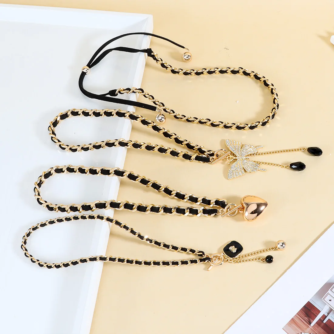 DIY accessories European and American cross-border black flannel love bow necklace versatile retro fringed necklace accessories
