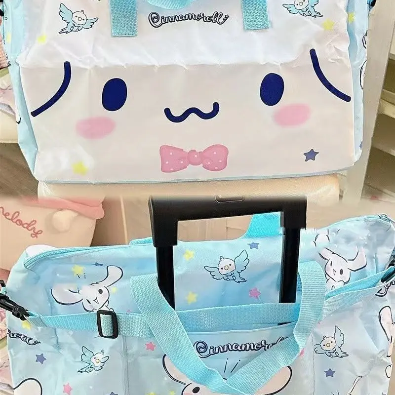 Minha melodia kuromi cinnamoroll dos desenhos animados bonito dobrável saco de bagagem bolsa moda portátil trole viagem revestimento saco armazenamento