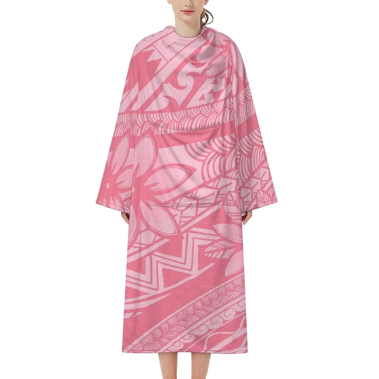 2024 New Design Winter Warm Gentle Robe Polynesian Tribe Samoa Fiji Island Custom Plush Comfort Wrapped Blanket Robe Breathable