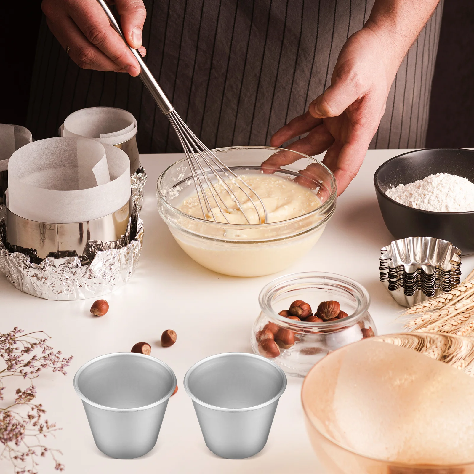 

8Pcs Baking Molds Cake Tins Set for Pudding Cupcake Muffin Aluminum Alloy Non-Stick Baking Tools Pudding Moulds