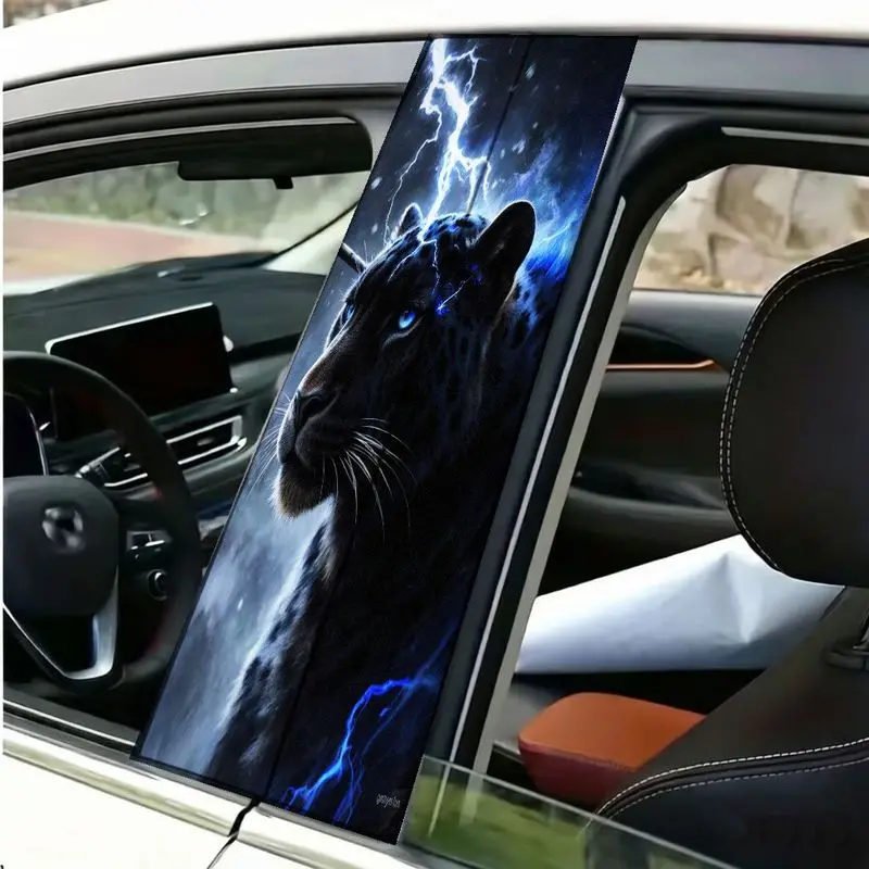 2pcs Lightning Black Panther Car B Pillar Stickers 25x48cm Each Cool Wild Cold Tone Artwork Strong Visual Impact