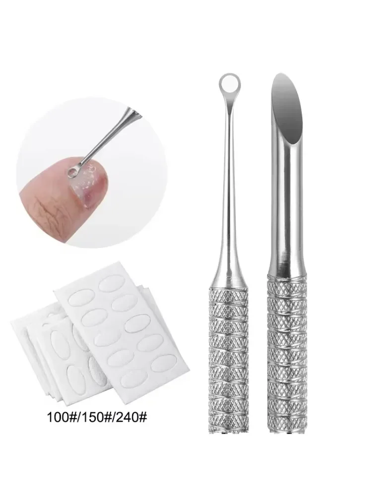 Dissolvant de cuticules à tête biseautée, utilisation à Double extrémité, lime à ongles en acier inoxydable, bâtons de manucure, outil d'art des ongles
