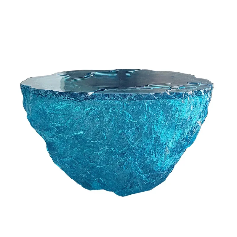 

Modern living room, blue ocean resin coffee table, table, transparent circular decoration, floor sculpture furniture