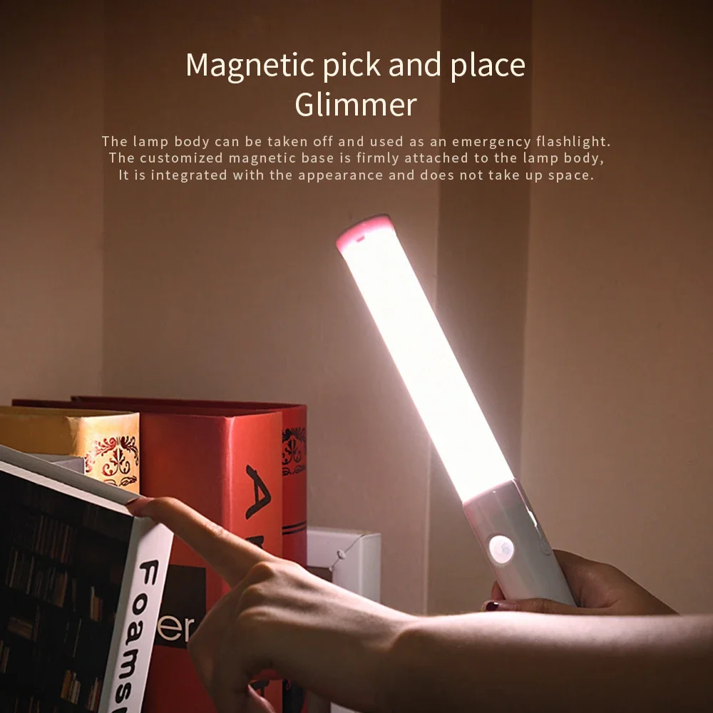 Cordless Hand-Held LED Desk Lamp, 3 cores, carregamento USB, durável, resistente, Auto Movimento, Closet, Roupeiro, Quarto, Cabeceira, 360