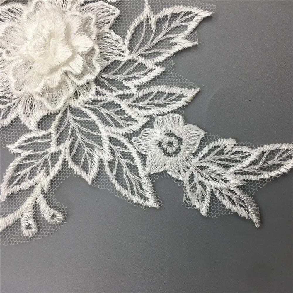 Craft supplies needlework applique decoration lace sewing 3D embroidery fabric supplies decoration wedding dress 1 pair for sale