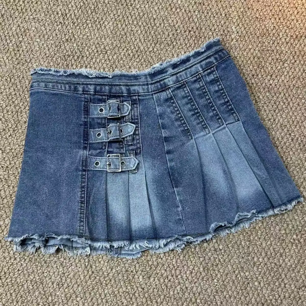 Y2K Retro Sexy Hot Girl Geplooide Haren Vintage Blauwe Denim Rok Vrouwen Amerikaanse Harajuku Nieuwe Trend Mode Hoge Taille Rok