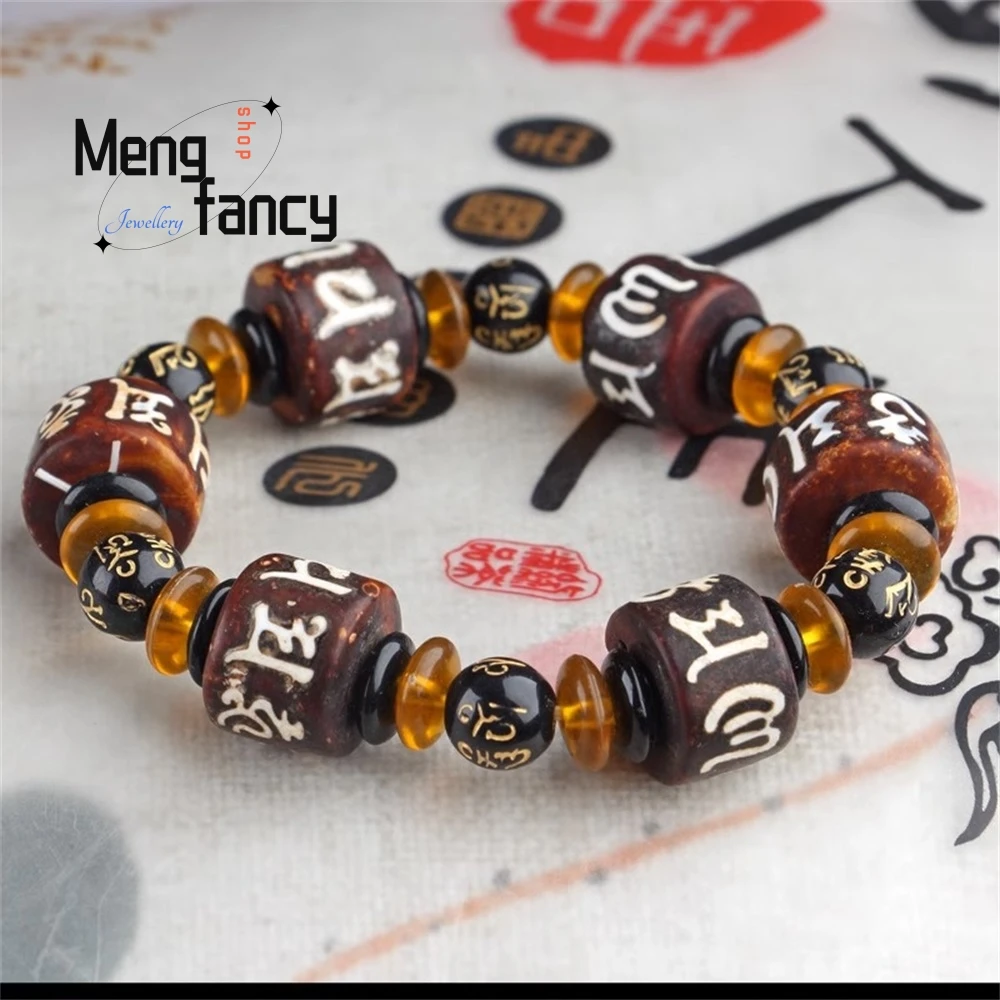 

Natural Agate Retro Nine-eyed Celestial Pearl Multi-color Buddhist Bead Bracelet National style Couple Popular Fashion Jewelry