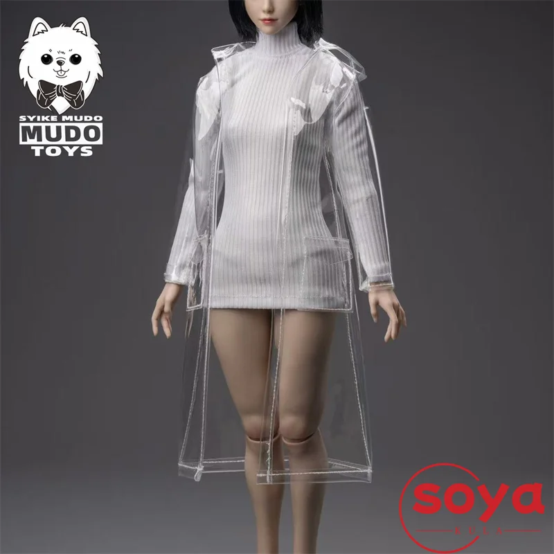 CTC-012 1/6 مقياس الإناث مقنعين معطف واق من المطر متجمد شفافة ملابس ضد المطر الملابس نموذج صالح 12 ''الجندي عمل الشكل الجسم الدمى #6