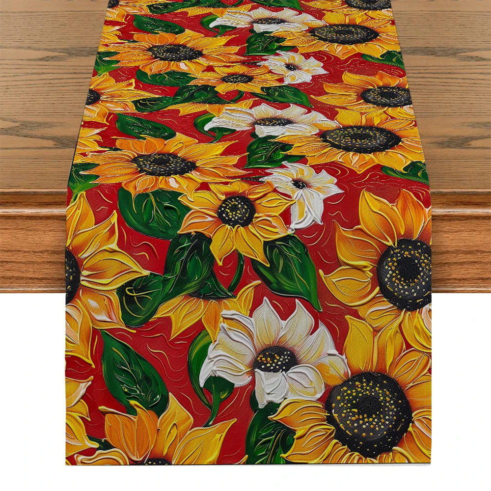 Sunflower Oil Painting Watercolor Table Runners Dresser Table Decor Washable Kitchen Dining Coffee Table Runner Party Decor