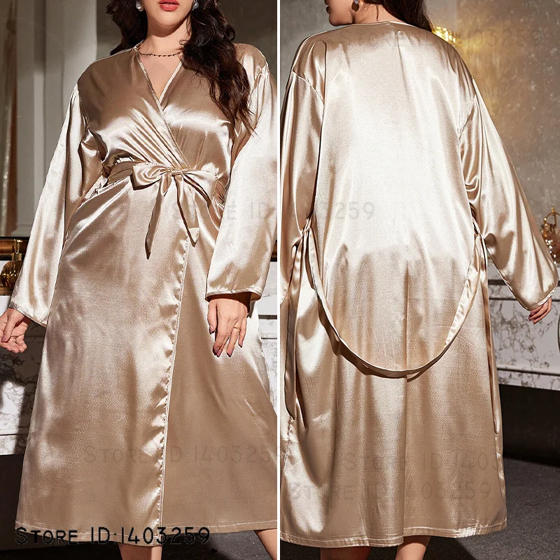 

Large Size Female Wedding Robe Nightgown Spring Summer New Long Kimono Bathrobe Gown Loose Satin Homewear Loungewear 3XL 4XL 5XL