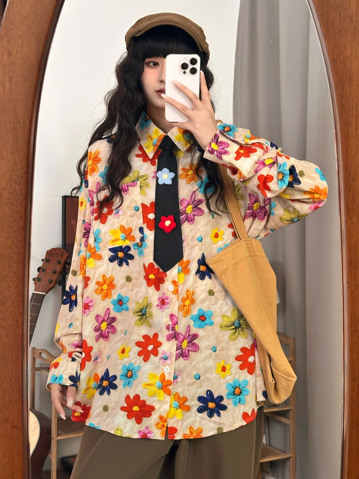 

Оригинальная свободная женская одежда ранней весны в американском стиле с цветочным принтом в стиле ретро, модная повседневная одежда из полиэфирного волокна