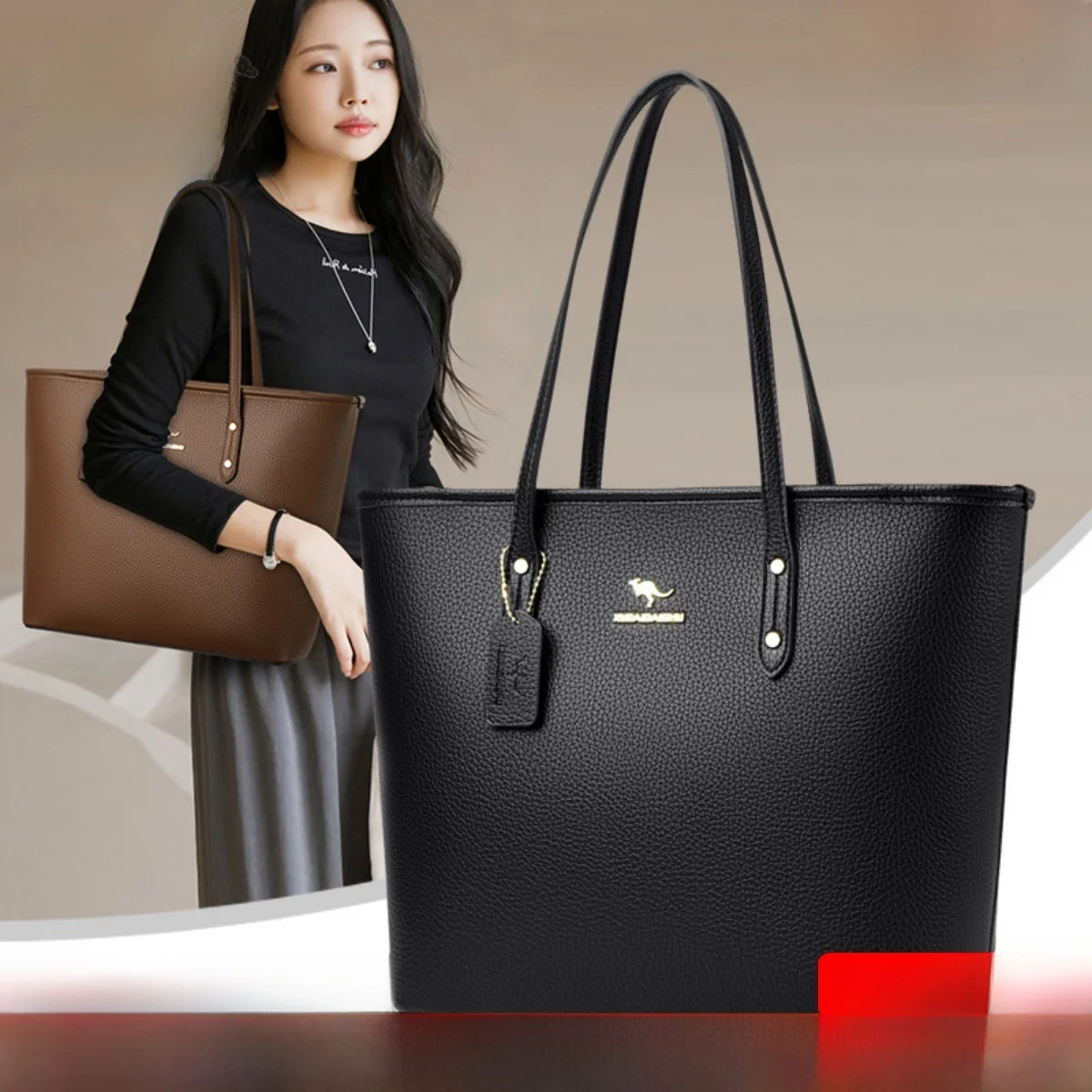 kangaroo-genuine-leather-mom-tote-bag-large-capacity-commuter-bag-women's-new-style-handbag-shoulder-bag-handheld-bag