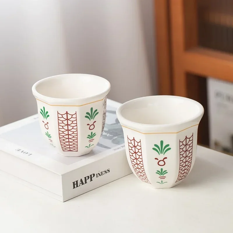 180ml/250ml Espresso Ceramic Cup Middle Eastern style Garland Hand Held Anti-scald Latte Cappuccino Coffee Mugs Teacup Xmas Gift