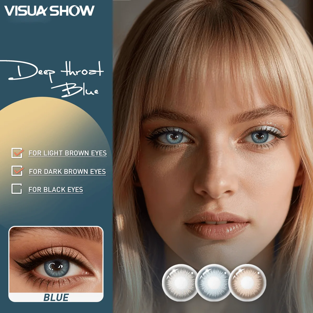Visuashow 1 Paar Blaue Farblinsen, Halbjährlich Verwendbar, Einweg, Weich mit Kleiner Pupille und Augenvergrößerndem Effekt. Perfekt für tägliche Dates, Partys und natürliches Make-up – Detail 1