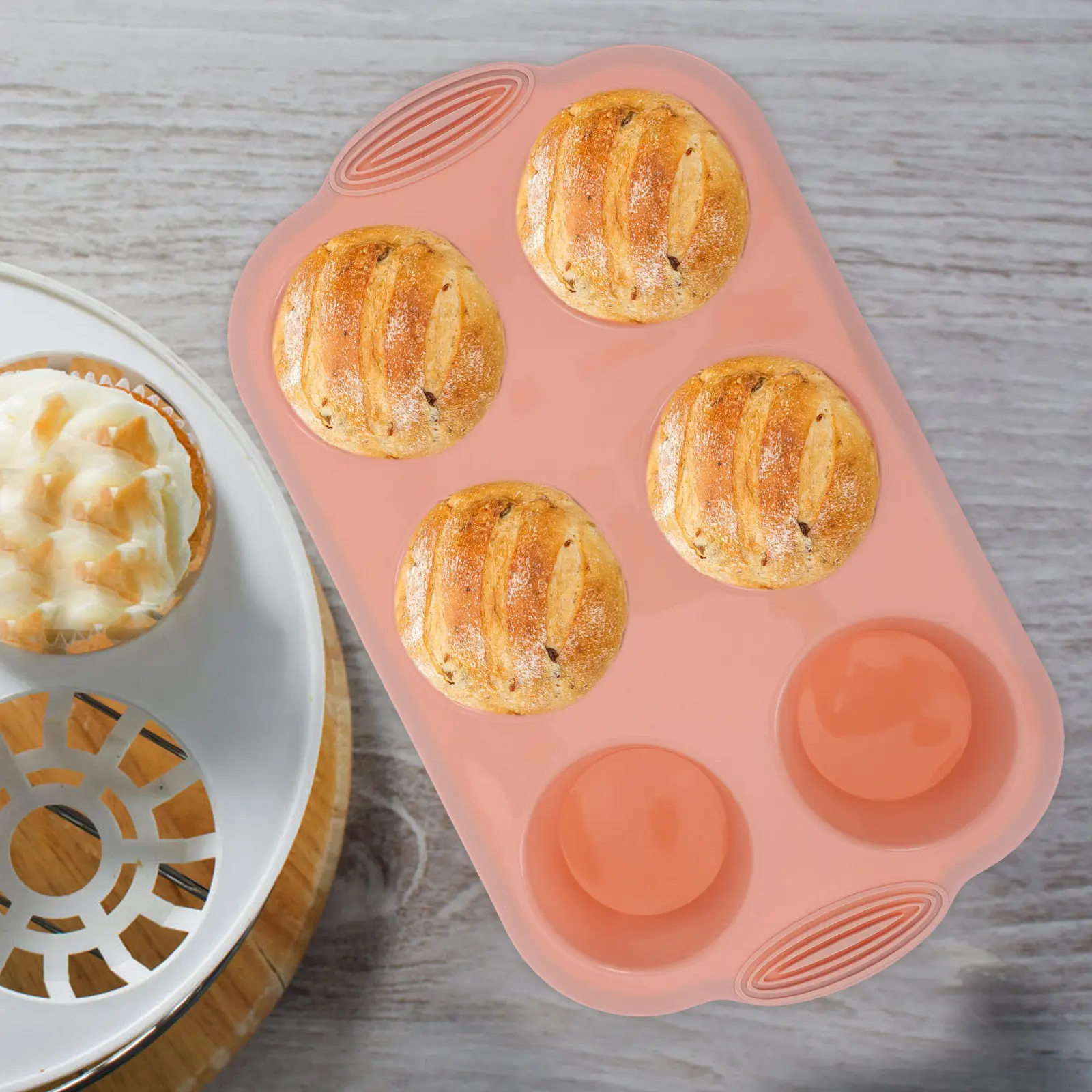 Silicone Muffin Pan 6 Cup Baking Mold Heat Resistant Fast Conduction Lightweight Dishwasher Safe for Home Bakery Restaurant