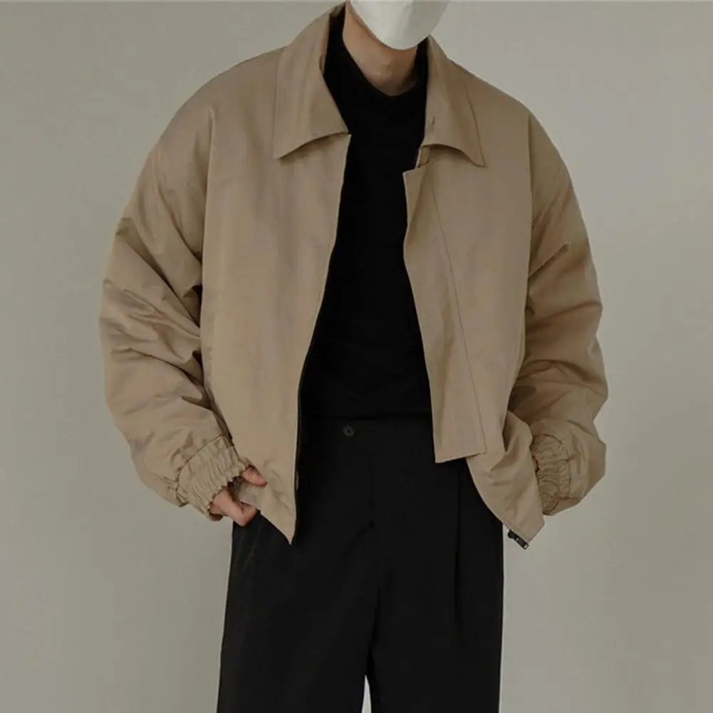 Männer Jacke Revers Kragen Männer Trenchcoat All-Match Männer Jacke einfarbig lange Ärmel lässig kurze Bomber jacke Outwear