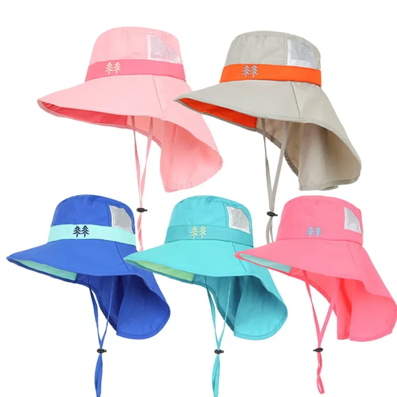 Summer Quick-drying Kids Bucket Hat for Boys Girls Beach Children\'s Shawl Hat Wide Brim Protection Outdoor Children Sun Cap ﻿