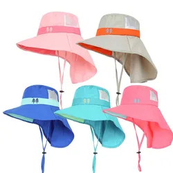 Summer Quick-drying Kids Bucket Hat for Boys Girls Beach Children's Shawl Hat Wide Brim Protection Outdoor Children Sun Cap ﻿