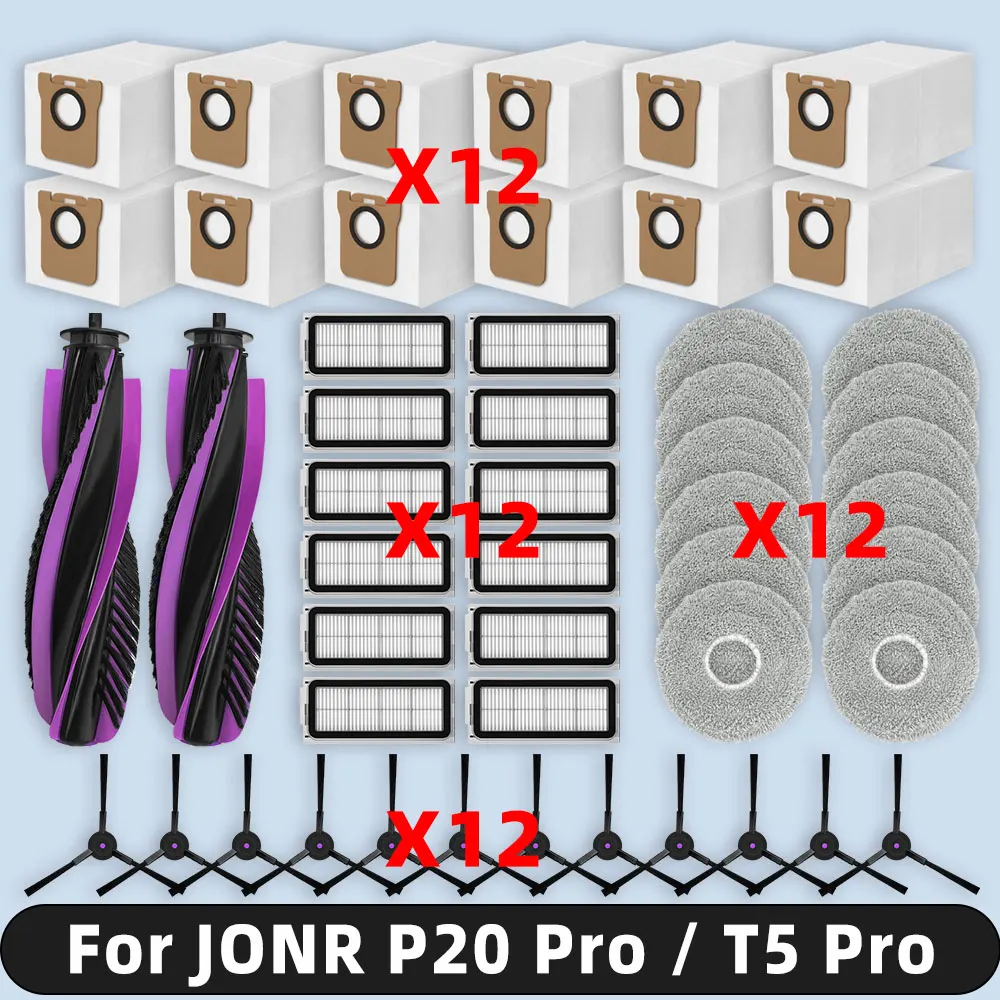 Kompatibel für ( JONR P20 Pro / JONR T5 Pro ) Ersatzteile Zubehör Hauptseitenbürste Staubbeutel Mopptuch HEPA-Filter