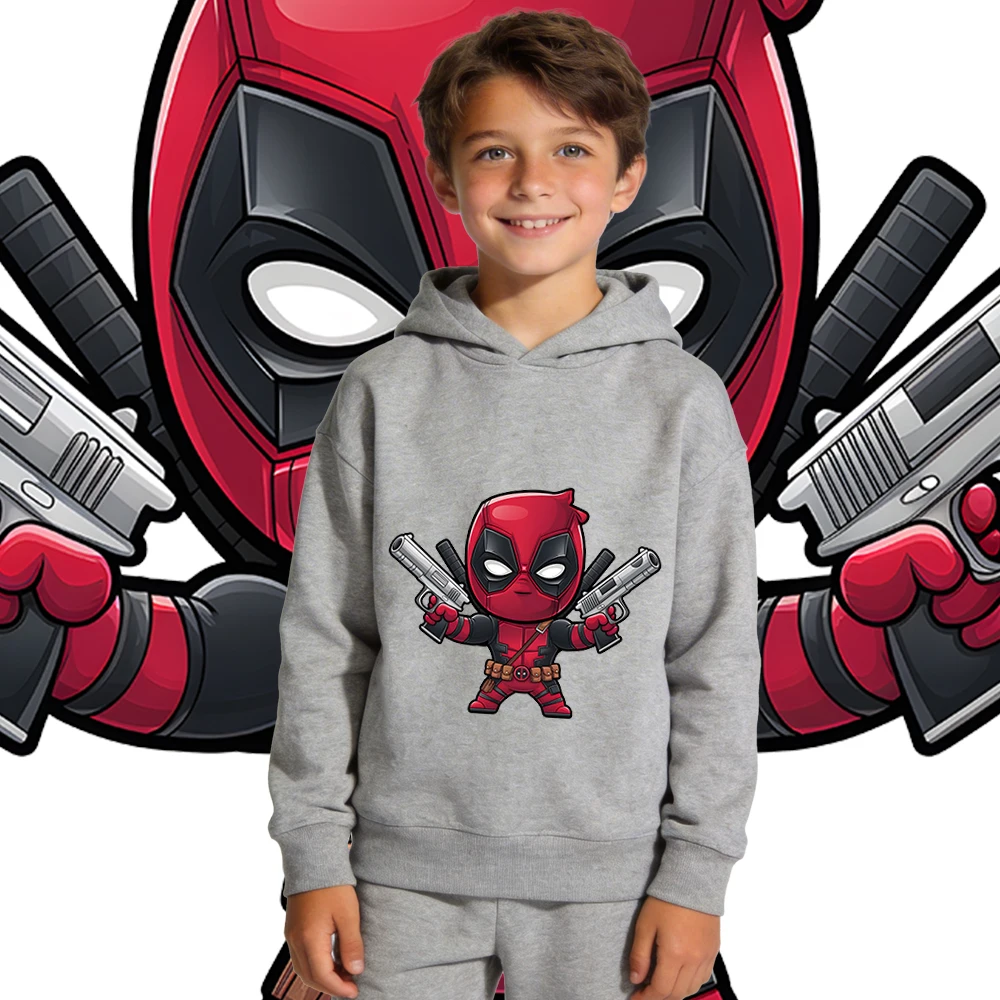 

Толстовки с принтом Deadpool Guns для мальчиков и девочек, детские теплые флисовые толстовки с капюшоном на осень и зиму, повседневный пуловер, топ