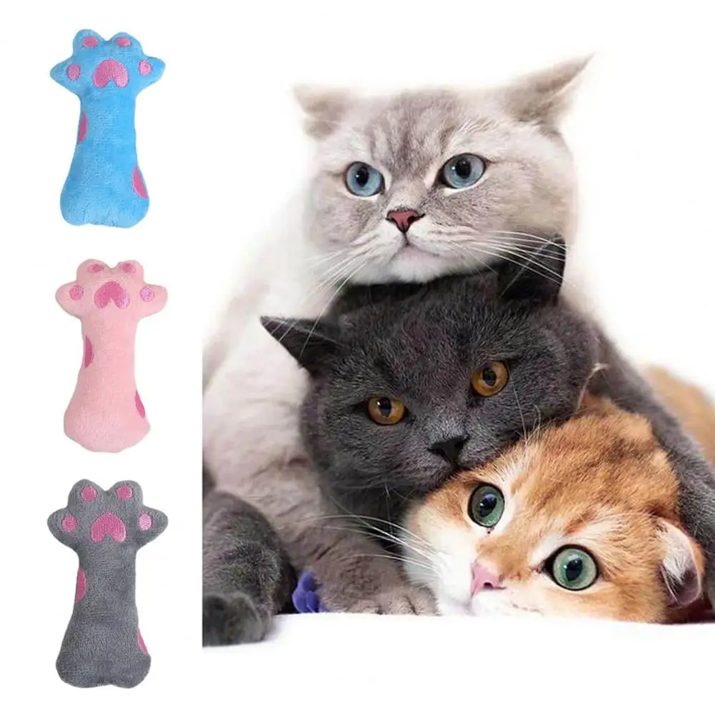 Cat Plush Toy Built-in Sound Paper Cute Paw Shape PP Cotton Fully Filled Relieve Boredom Emotional Comfort Bite Resistant Catnip