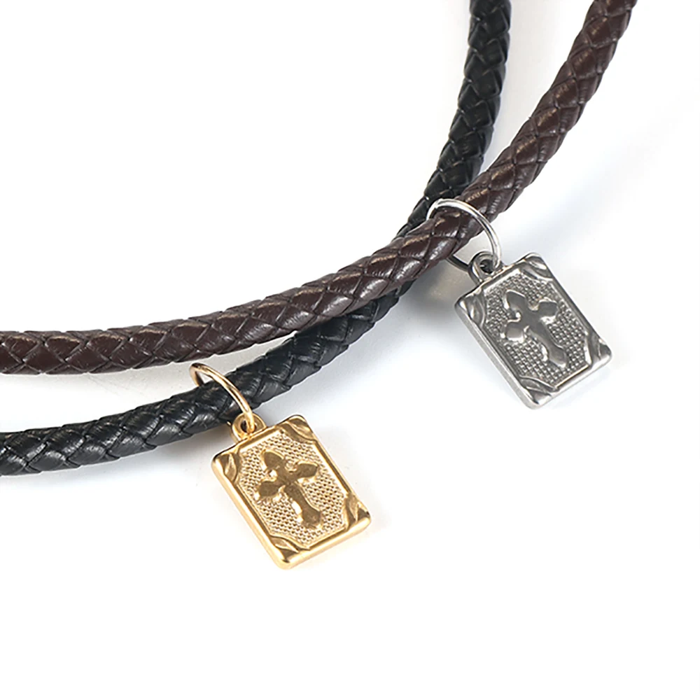 

Nabest Brown Black Genuine Leather Necklace Men Pendant Necklace Cross Gold Silver Brand Charm Stainless Steel Magnetic Buckle