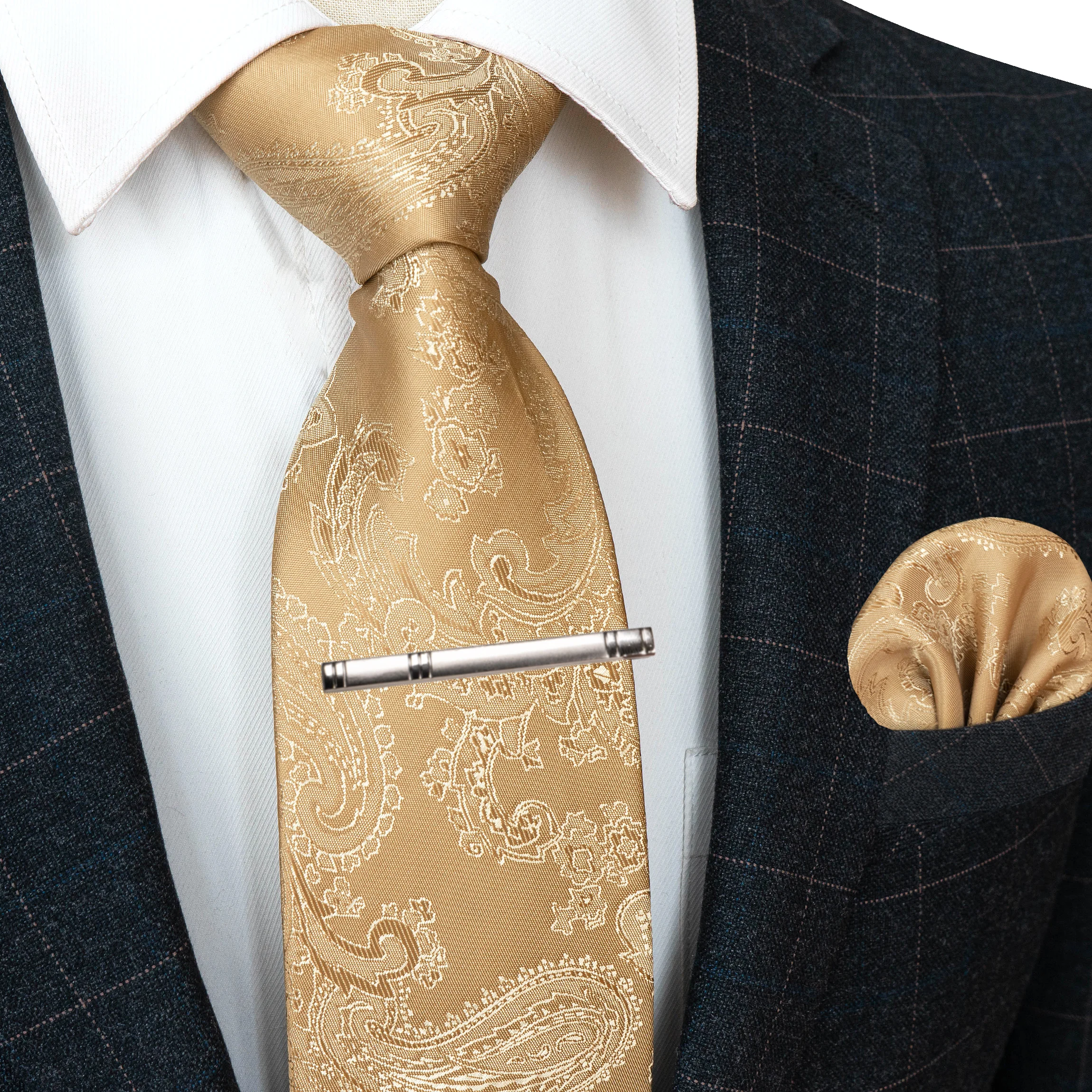 20 Farben Herren Formelle Lila und Rote Paisley Jacquard Krawatte Schal und Krawattenklammer Set Jacquard-Webart Geeignet für Hochzeiten Herren-Geschenk – Detail 21