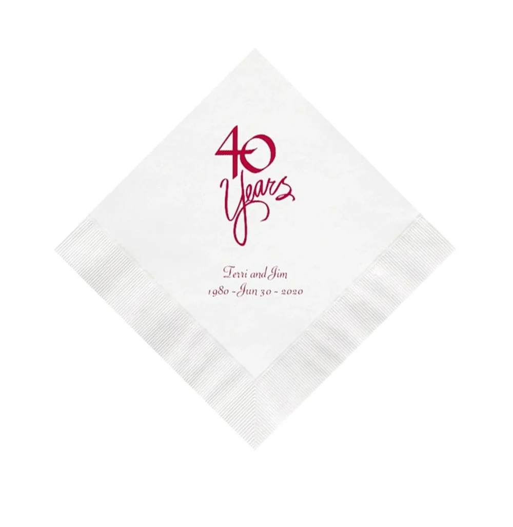 

40 Years Wedding Anniversary Napkins Personalized Set of 100 Party Supplies 40th Birthday Fortieth