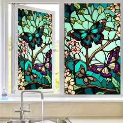 Decorative Flowers Butterflies Window Privacy Sticker Self Adhesive Electrostatic Sticker Waterproof Stained Glass Window Film