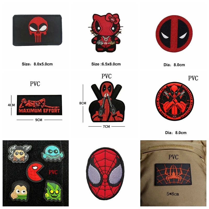 Bordado de Spiderman Deadpool, pegatinas mágicas, Parche de gancho y bucle, dibujos animados de Marvel, anime, nueva ropa de PVC, sello de moral de