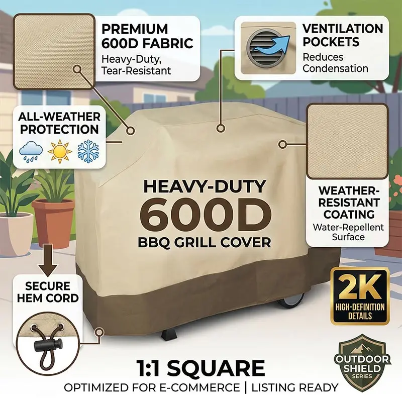600D Outdoor Barbecue Cover,Waterproof Bbq Protective Cover Made of 600D Oxford Fabric Anti-Wind Dust Moisture Uv Barbecue Cover