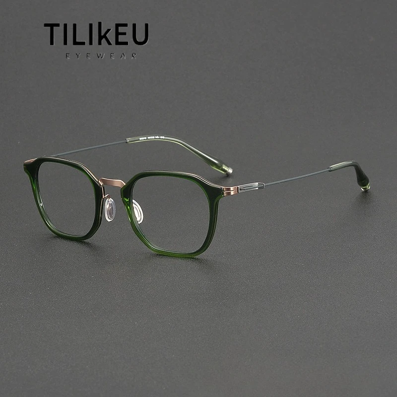 

New Trend Acetate Titanium Glasses Frame Men and Women Luxury Designer Retro Screwless Temple Square Prescription Eye Glasses