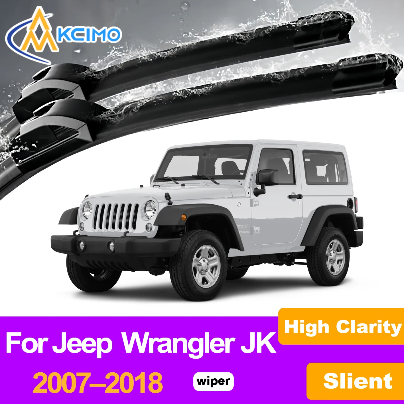 

KCIMO 2PCS Front Windshield Wiper Blades For Jeep Wrangler JK 2007–2018, Ultra Quiet Smooth Streak Free Clarity