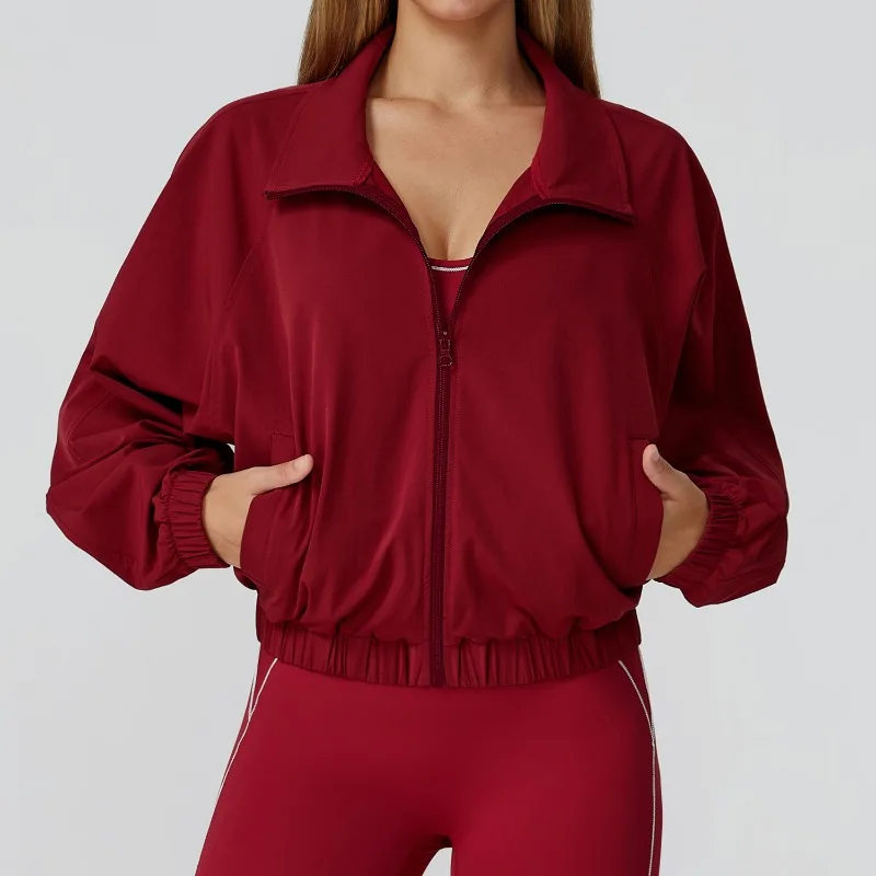 

Women's Yoga Coat Quick Drying Stand Up Collar Sports Zipper Windproof Outdoor Running Fitness Long Sleeved Yoga Suit