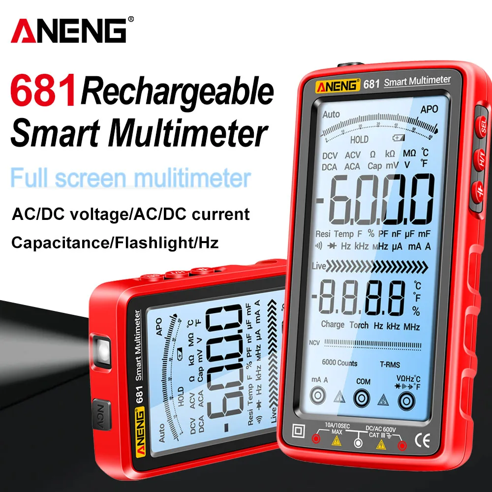 

681 Professional Multimeter Digital 6000 Count AC/DC Voltage Current Non-contact Voltage Tester Meter LCD Screen usb Tester Tool