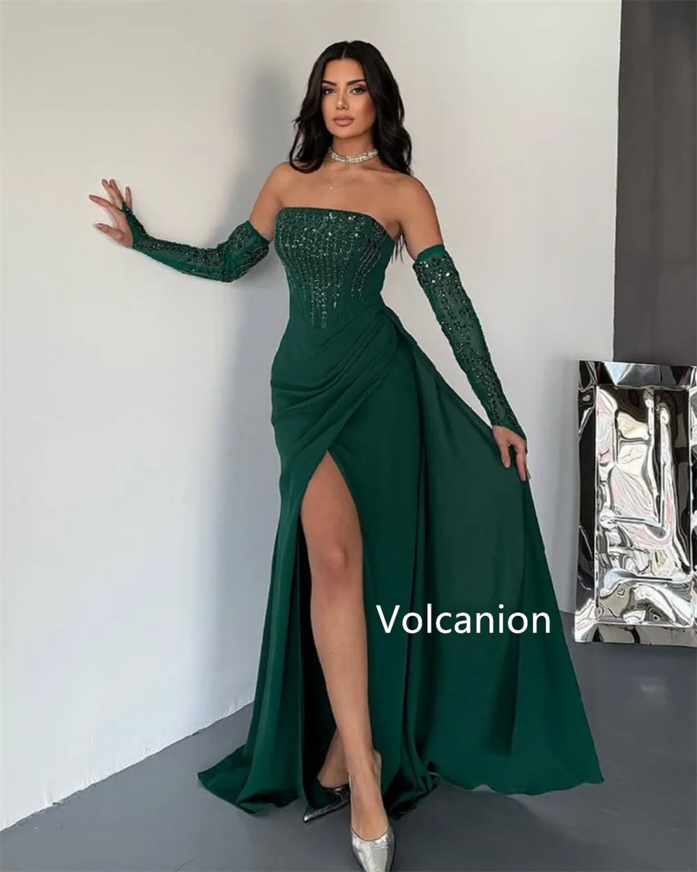 Gaun Panjang Tanpa Tali A-line Berpayet Jersey Kustom Acara Dipesan Lebih Dahulu Pesta Prom Klasik Elegan Yang Cocok