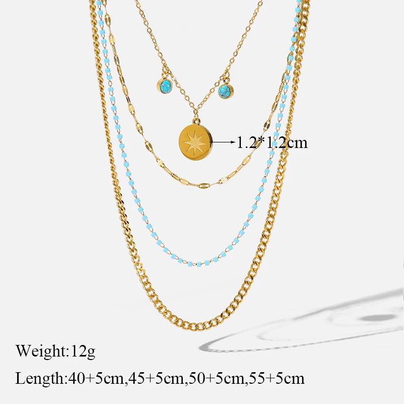 EILIECK 316L Stainless Steel Gold Color 4-Layer Chains Blue Stone Eyes Necklaces For Women Vintage Ladies Neck Jewelry Gifts