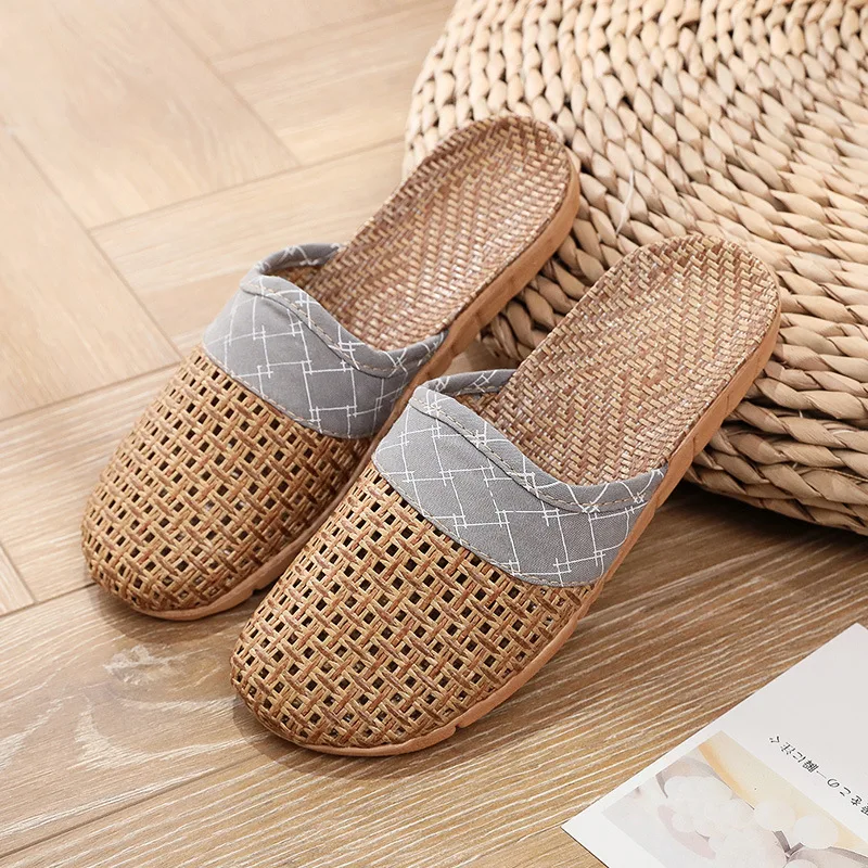 Mntrerm New 2023 Vine grass slippers household summer linen slippers Couple Home Office Bamboo indoor shoe