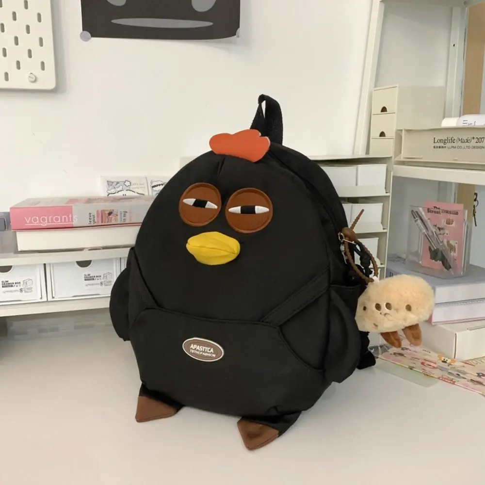 Cute Large Capacity Chicken Nylon Backpack with Pendant Funny Hen Shape School Bag Kawaii Cartoon Students Book Bag