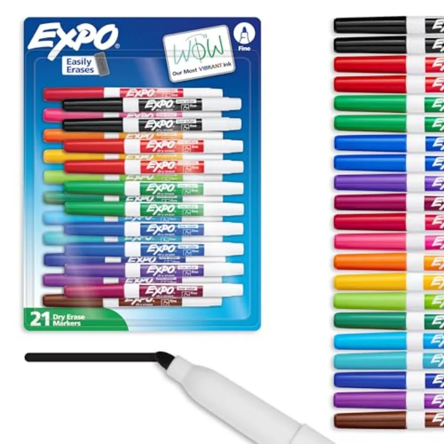 

Dry Erase Markers, Low Odor Ink, Assorted Colors, Fine Tip, 21 Count - Whiteboard, Essential Supplies for Office, School, Class