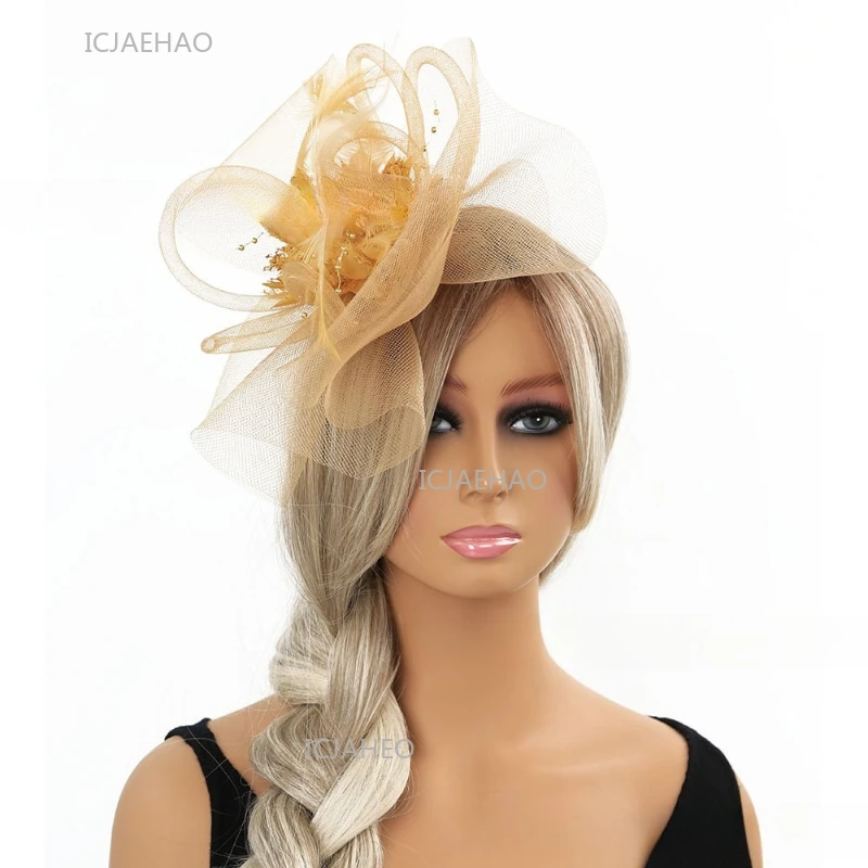 

Новый сценический головной убор с цветком для невесты, Ципао, европейская винтажная вуаль с перьями, соответствующая банкету, дня рождения