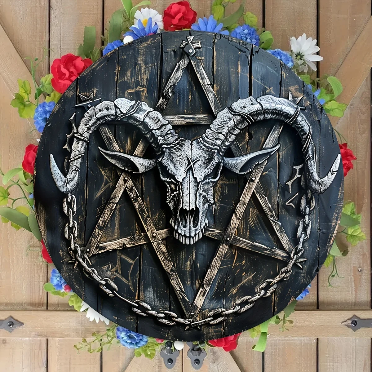 Rustic 3D Goat Skull,Pentagram Acrylic Sign,Mystical Symbolic Wall Art,Man Cave,Illuminati Ornament,Home,Party Festive Decor